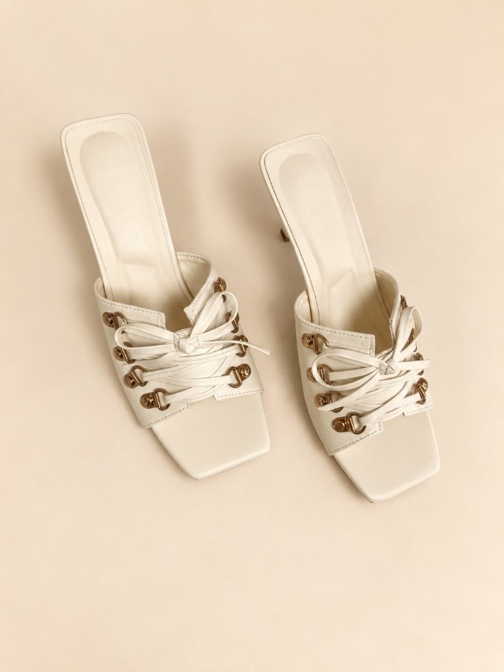 Cream Azarayah Lace-Up Stiletto Mule Sandal - Picture 2 of 4